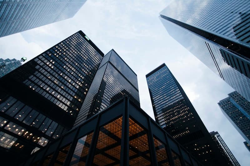 Modern commercial building exterior with glass facade