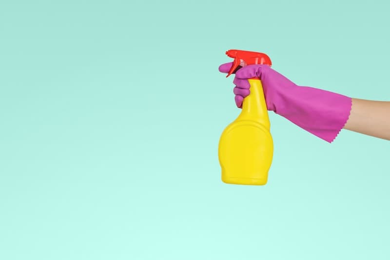 Organized janitorial supply closet with cleaning products